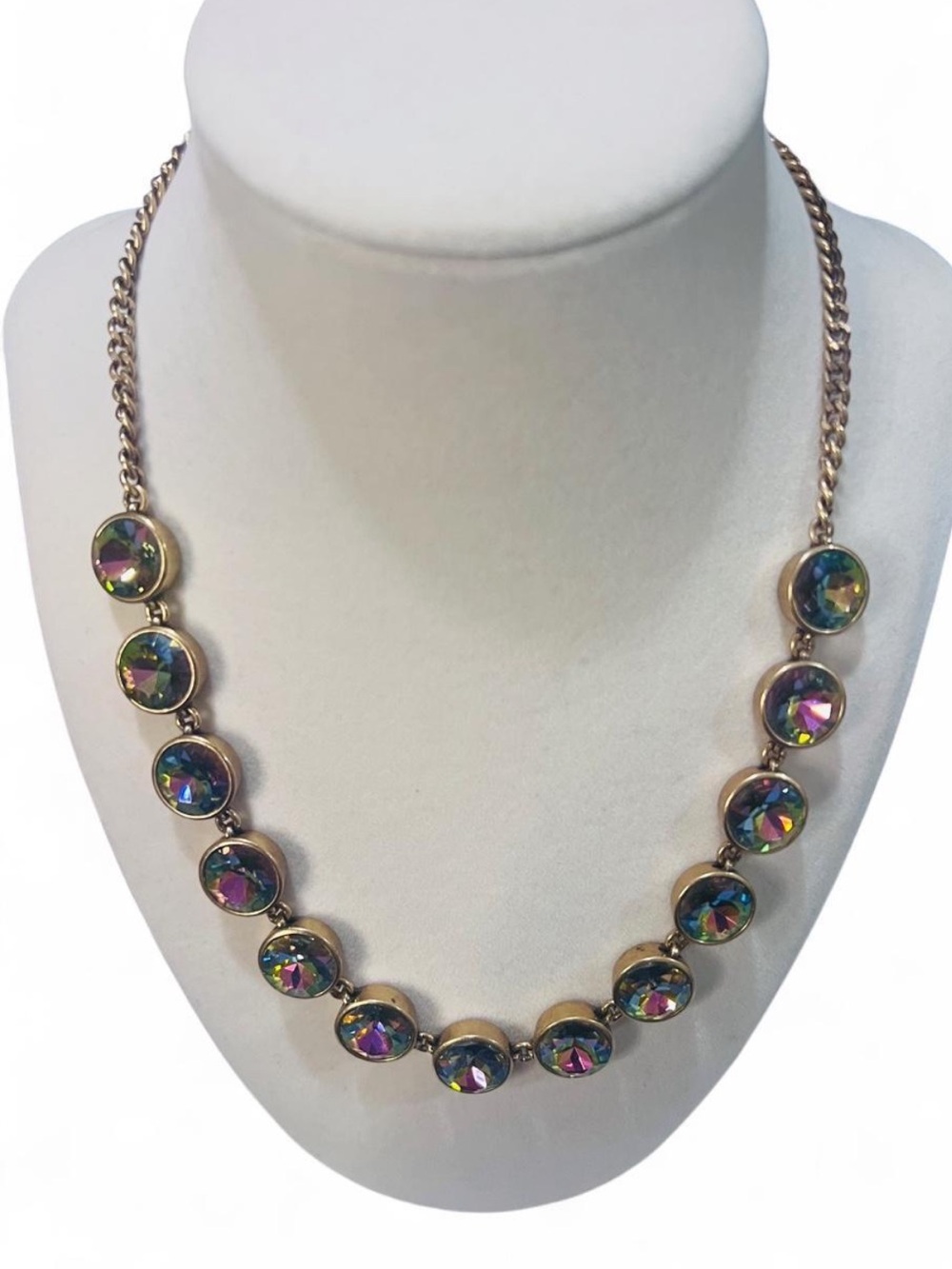 J.Crew Watermelon Brulee Iridescent Crystal Gold-Tone Statement Necklace - Picture 4 of 8